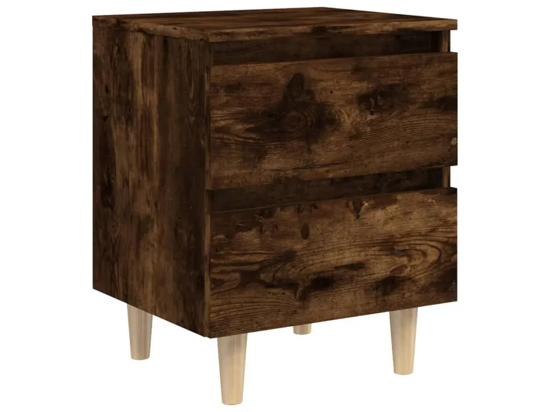 Tables de chevet et pieds en bois 2 pcs Chêne fumé 40x35x50 cm