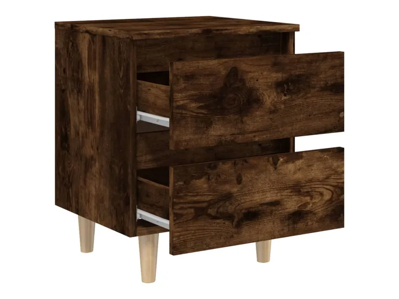 Tables de chevet et pieds en bois 2 pcs Chêne fumé 40x35x50 cm
