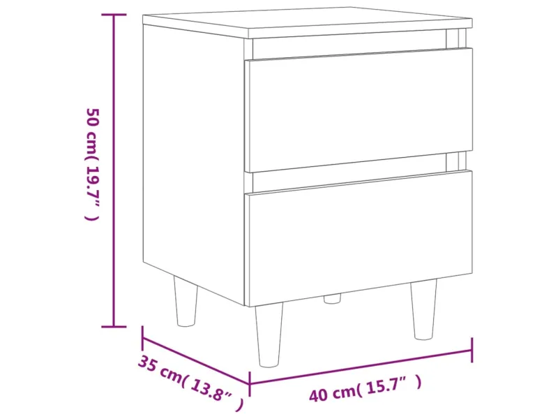 Tables de chevet et pieds en bois 2 pcs Chêne fumé 40x35x50 cm