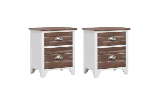 Table de chevet 2 pcs avec 2 tiroirs Marron et blanc 2