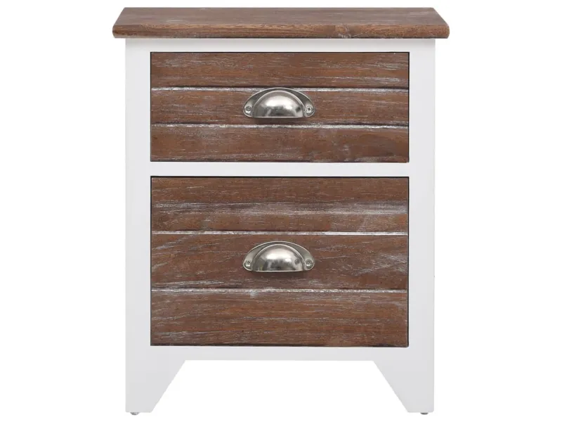 Table de chevet 2 pcs avec 2 tiroirs Marron et blanc