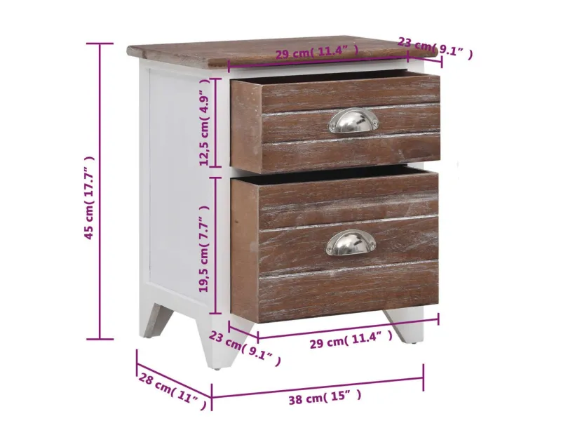 Table de chevet 2 pcs avec 2 tiroirs Marron et blanc