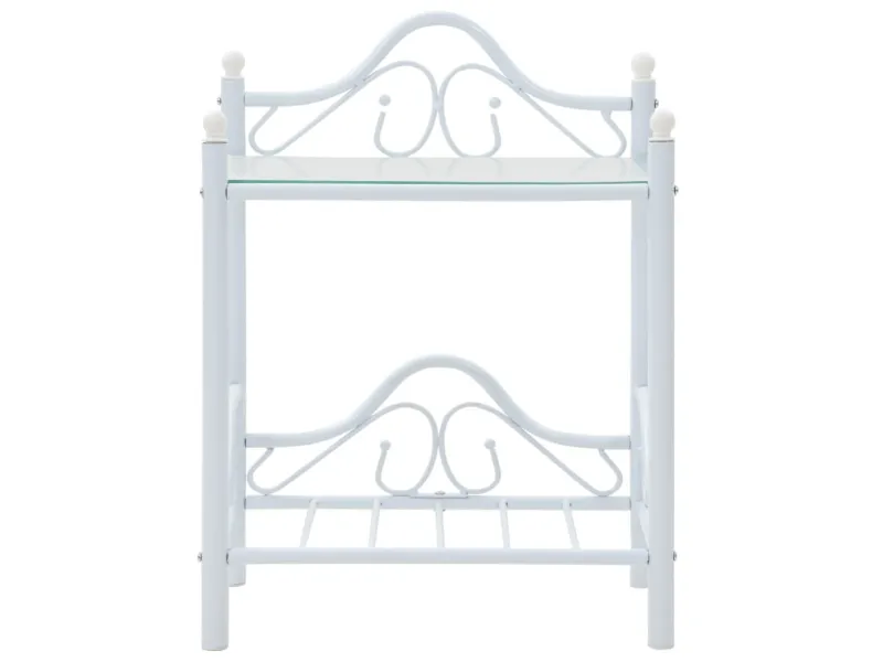 Table de chevet 2 pcs Acier et verre trempé 45x30,5x60 cm Blanc