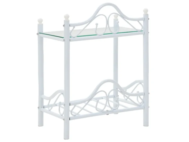 Table de chevet 2 pcs Acier et verre trempé 45x30,5x60 cm Blanc