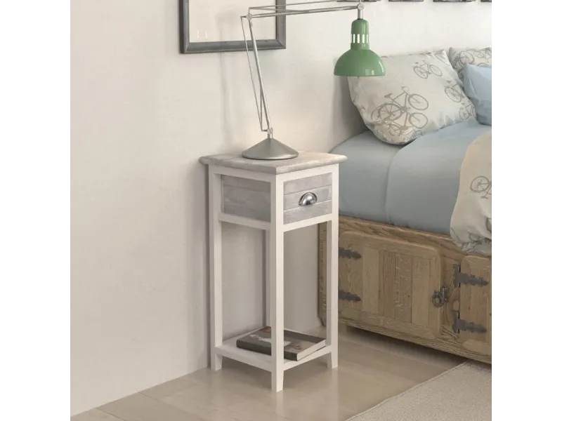 Table de chevet avec 1 tiroir Gris et blanc