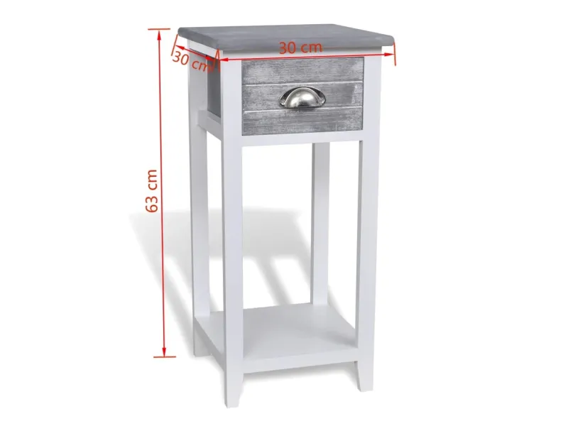 Table de chevet avec 1 tiroir Gris et blanc