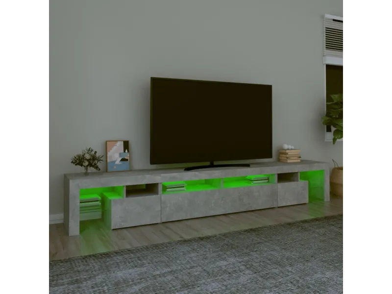 Meuble TV avec lumières LED Gris béton 260x36,5x40 cm