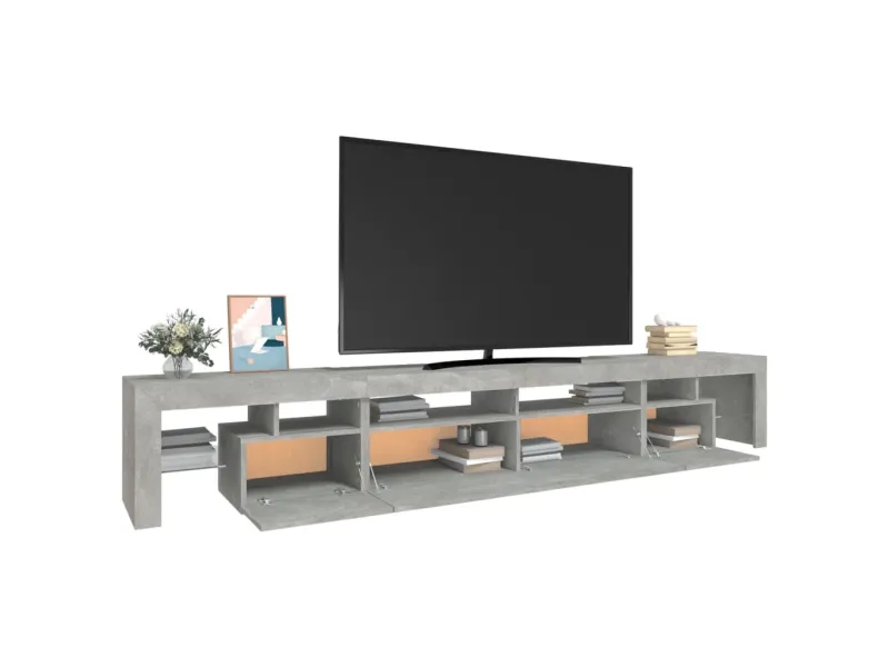Meuble TV avec lumières LED Gris béton 260x36,5x40 cm