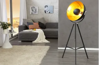Lampadaire trépied 160 cm en acier inoxydable coloris noir et or 2