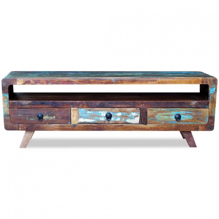 Meuble TV avec 3 tiroirs Bois de récupération massif