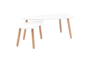 Ensemble de tables basses 2 pcs Bois de pin massif Blanc 2