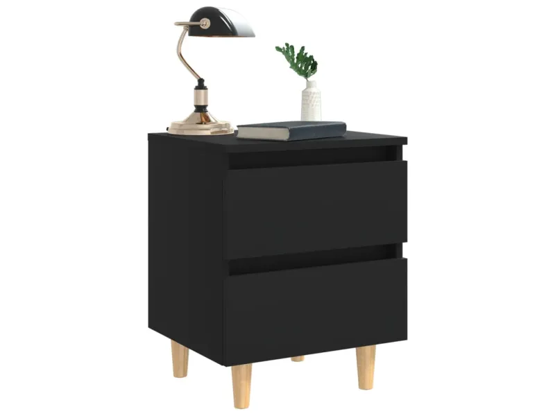 Table de chevet avec pieds en pin Noir 40x35x50 cm