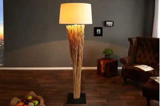 Lampadaire design 175 cm en bois flotté coloris blanc