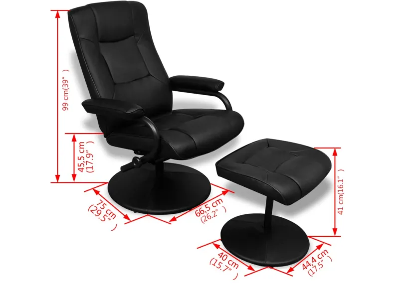Fauteuil TV avec repose-pied Noir Similicuir