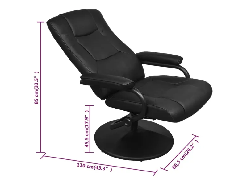 Fauteuil TV avec repose-pied Noir Similicuir
