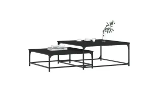Tables basses gigognes 2 pcs noir bois d'ingénierie 2