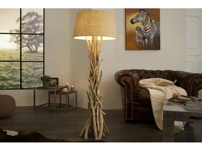 Lampadaire de 155 cm en bois flotté  coloris beige
