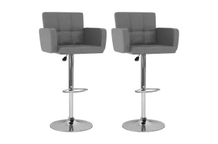 Tabourets de bar lot de 2 gris similicuir