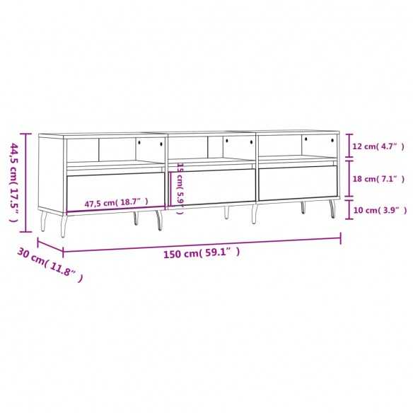 Meuble TV noir 150x30x44,5 cm bois d'ingénierie Meuble TV noir 150x30x44,5 cm bois d'ingénierie