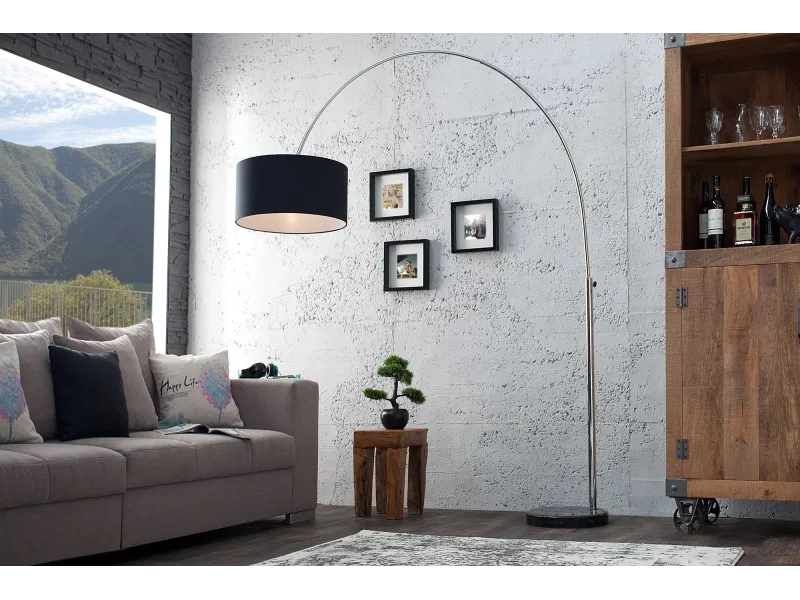 Lampadaire extensible design arqué en  lin noir