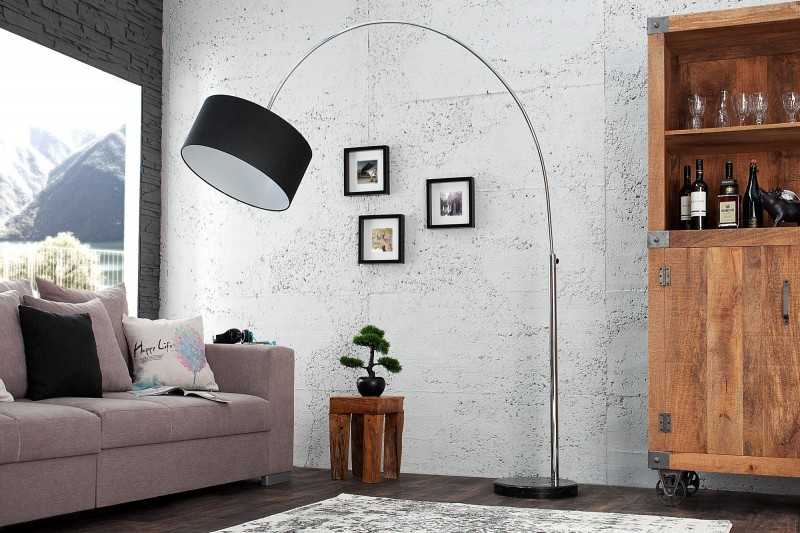 Lampadaire extensible design arqué en  lin noir