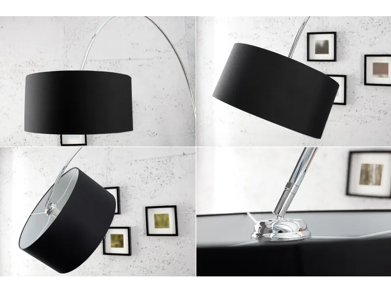 Lampadaire extensible design arqué en  lin noir