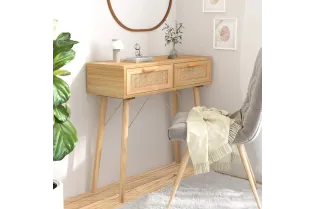 Table console Marron 80x30x75 cm Bois massif pin /rotin naturel