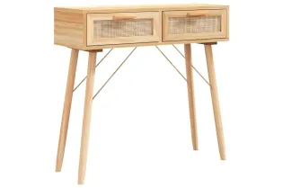 Table console Marron 80x30x75 cm Bois massif pin /rotin naturel 2