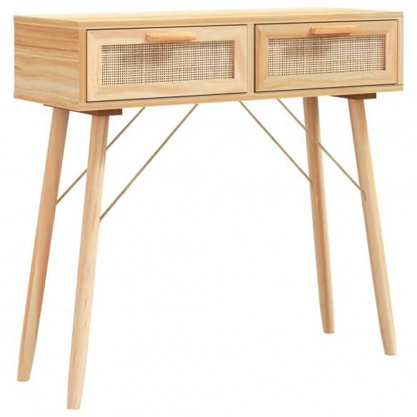 Table console Marron 80x30x75 cm Bois massif pin /rotin naturel Table console Marron 80x30x75 cm Bois massif pin /rotin naturel