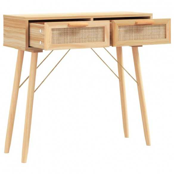Table console Marron 80x30x75 cm Bois massif pin /rotin naturel Table console Marron 80x30x75 cm Bois massif pin /rotin naturel