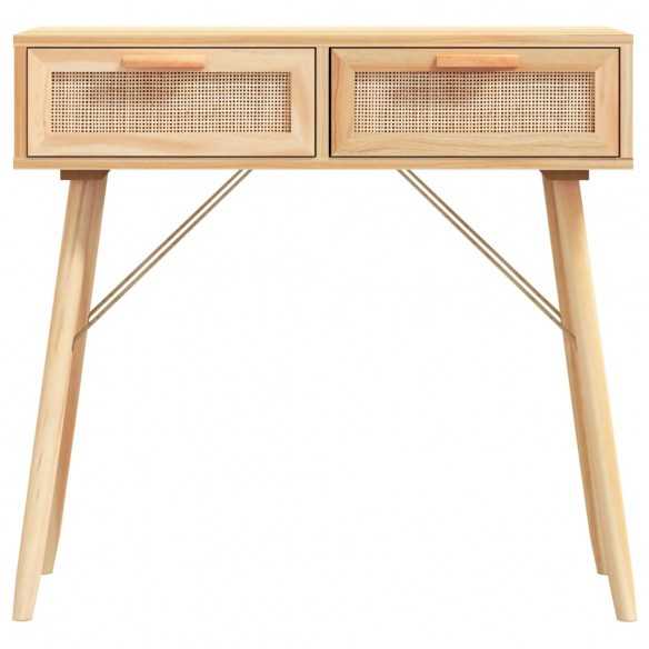 Table console Marron 80x30x75 cm Bois massif pin /rotin naturel Table console Marron 80x30x75 cm Bois massif pin /rotin naturel