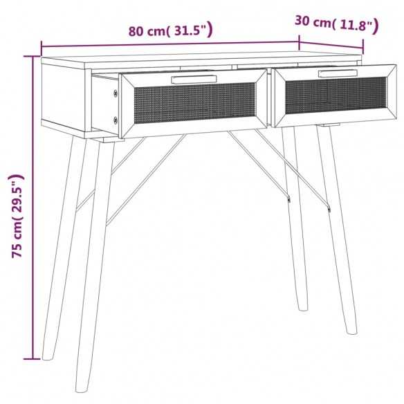 Table console Marron 80x30x75 cm Bois massif pin /rotin naturel Table console Marron 80x30x75 cm Bois massif pin /rotin naturel
