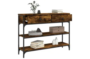 Table console chêne fumé 100x25x75 cm bois d'ingénierie 2