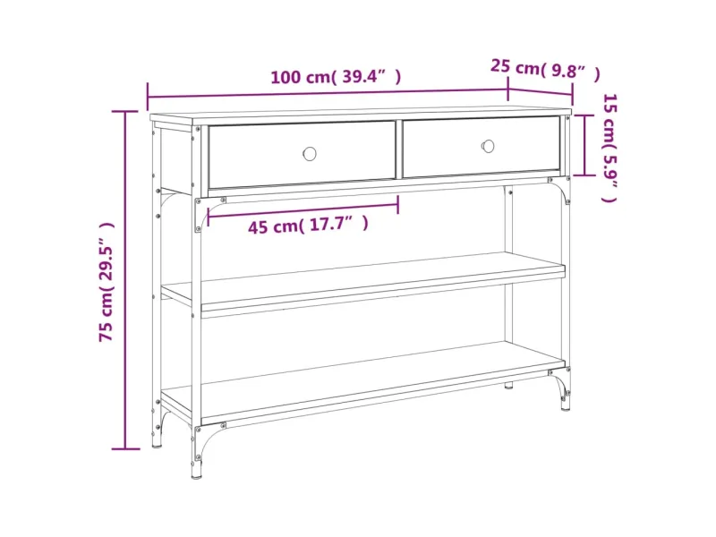 Table console chêne fumé 100x25x75 cm bois d'ingénierie