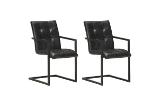 Chaises à manger cantilever lot de 2 noir cuir véritable