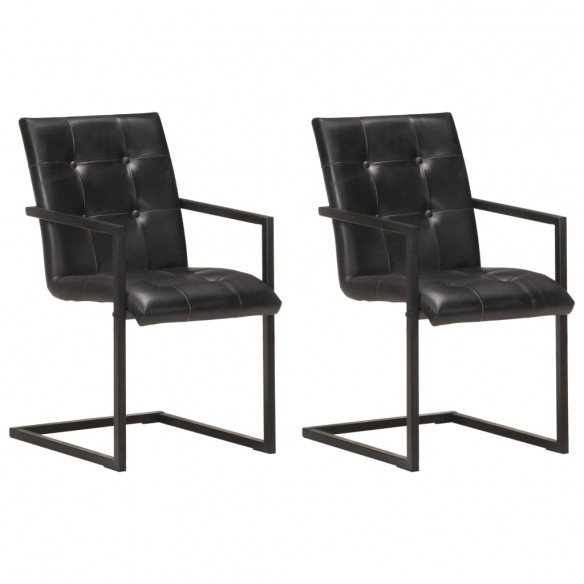 Chaises à manger cantilever lot de 2 noir cuir véritable