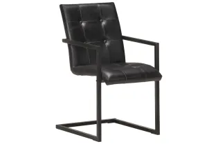 Chaises à manger cantilever lot de 2 noir cuir véritable 2