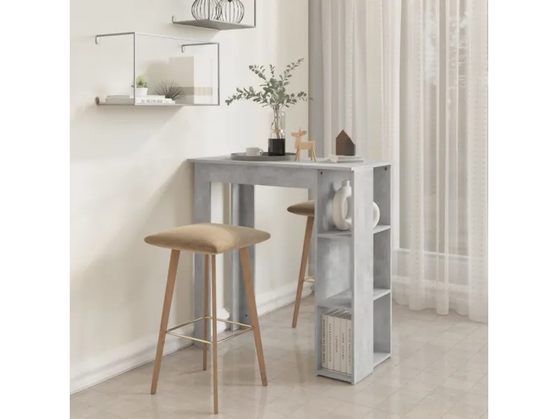 Table de bar avec étagère Gris béton 102x50x103,5 cm Aggloméré