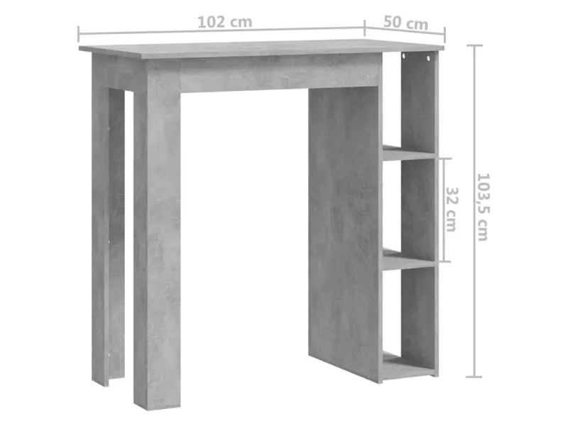 Table de bar avec étagère Gris béton 102x50x103,5 cm Aggloméré