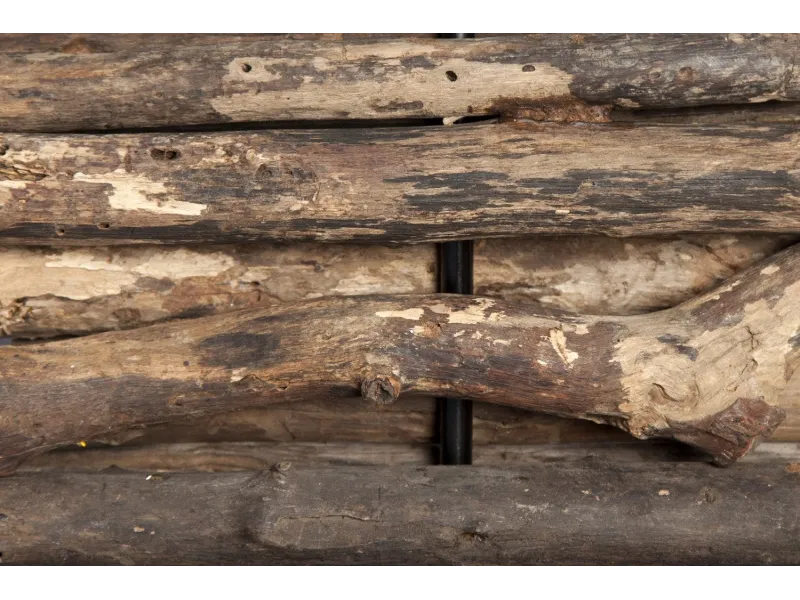 Lampe de 40cm en bois flotté et lin marron