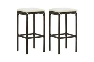 Tabourets de bar avec coussins lot de 2 marron résine tressée