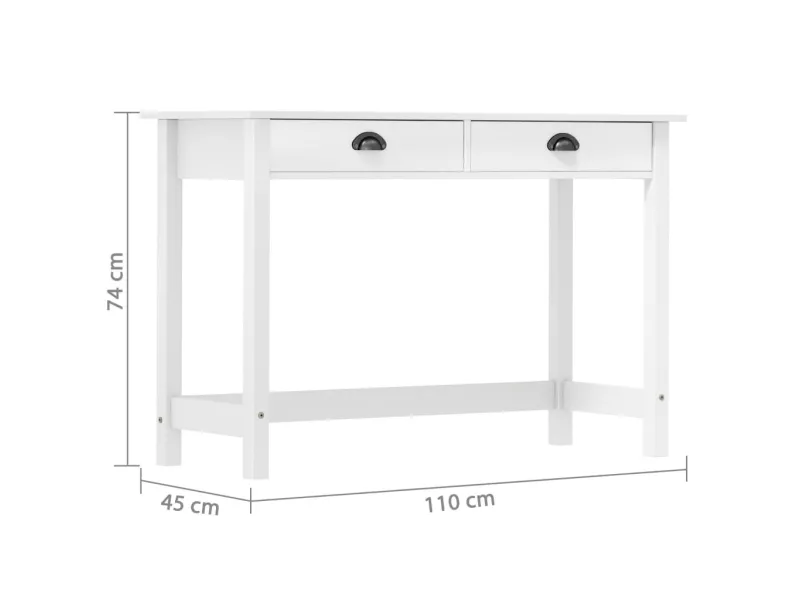 Table console Hill avec 2 tiroirs 110x45x74 cm Bois pin massif