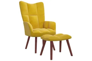 Chaise de relaxation avec repose-pied Jaune moutarde Velours