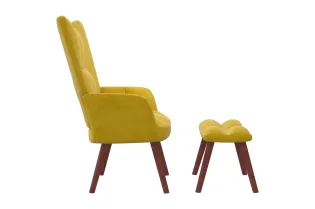 Chaise de relaxation avec repose-pied Jaune moutarde Velours 2
