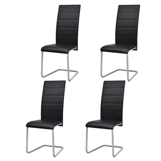 Chaises à manger cantilever lot de 4 noir similicuir