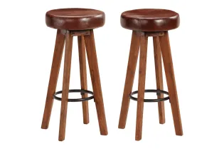 Chaises de bar lot de 2 cuir véritable et bois d'acacia solide