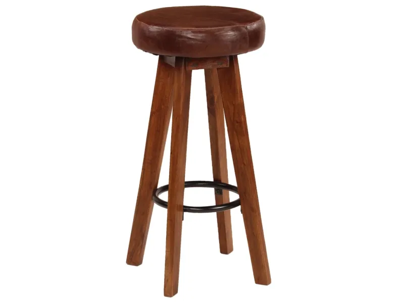 Chaises de bar lot de 2 cuir véritable et bois d'acacia solide