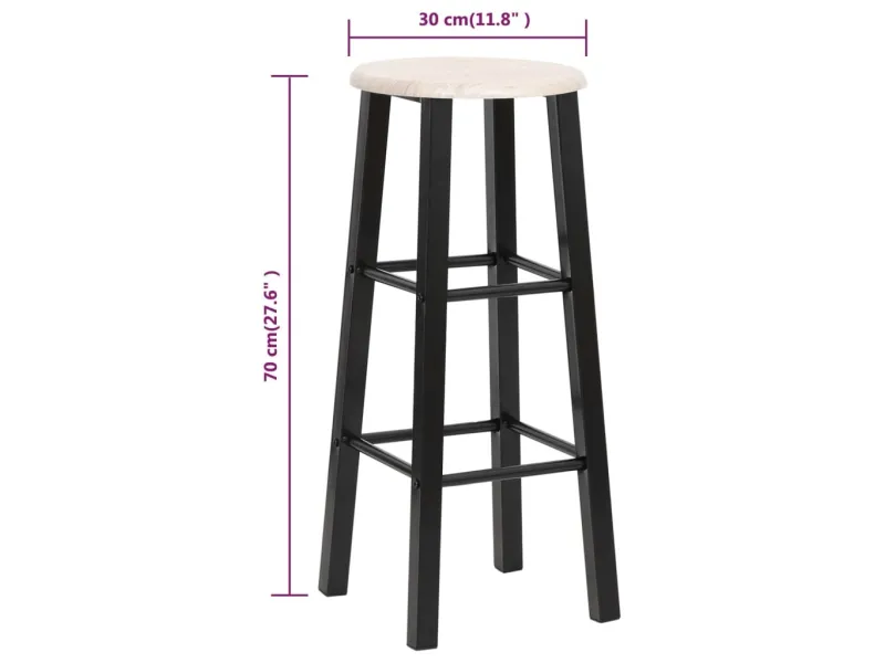 Tabourets de bar lot de 2 noir MDF