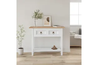 Table console Gamme Corona Pin mexicain Blanc 90x34,5x73 cm