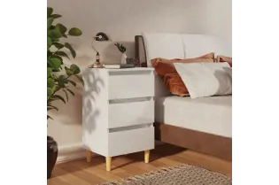 Table de chevet avec pieds en bois Blanc brillant 40x35x69 cm